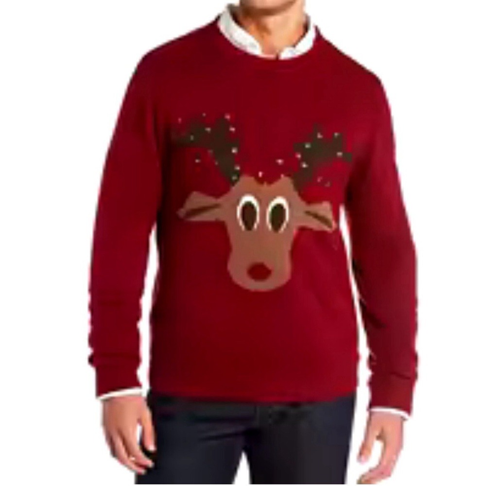 Alex Stevens Mens XL Reindeer Christmas Sweater Burgundy Red 100% Cotton Knit